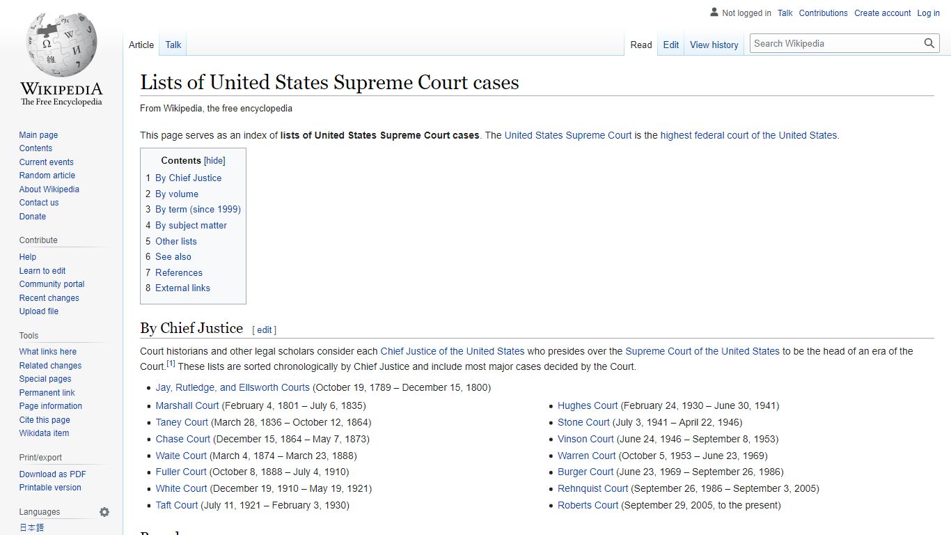 Lists of United States Supreme Court cases - Wikipedia